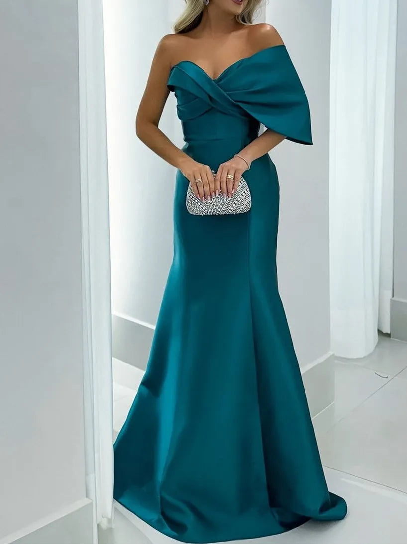 Elegant One - Shoulder Satin Mother of the Bride Dress Bow Detail Mermaid Hem for Formal Occasions