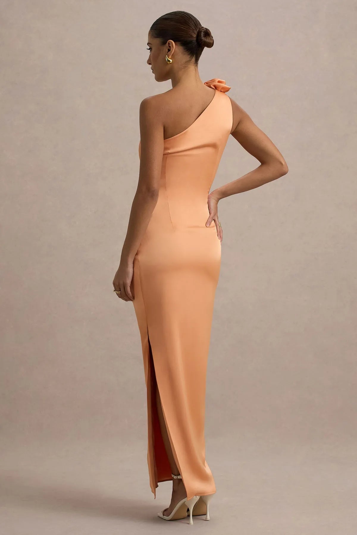 Elegant One Shoulder Peach Satin Maxi Dress for Prom Dresses Sophisticated  Stylish