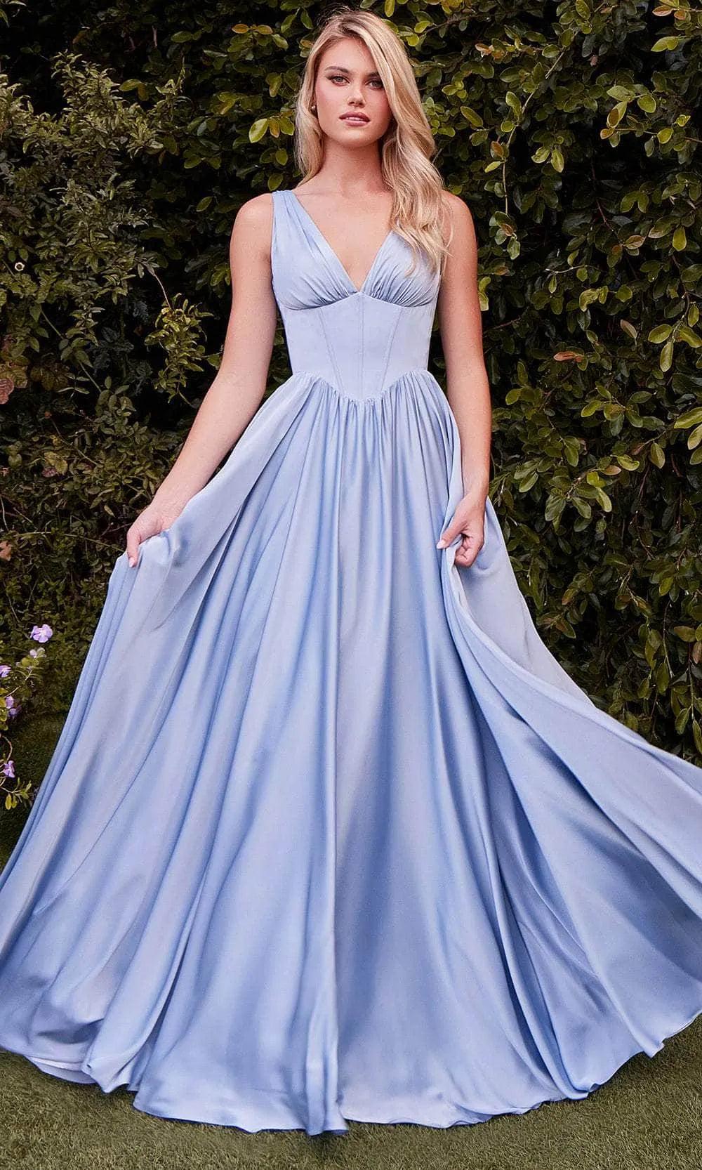 Elegant Pale Yellow Satin V Neck Evening Dresses  with Corset Bodice and Flowing Skirt Ideal for Formal Galas Weddings and Red  Carpet Occasions