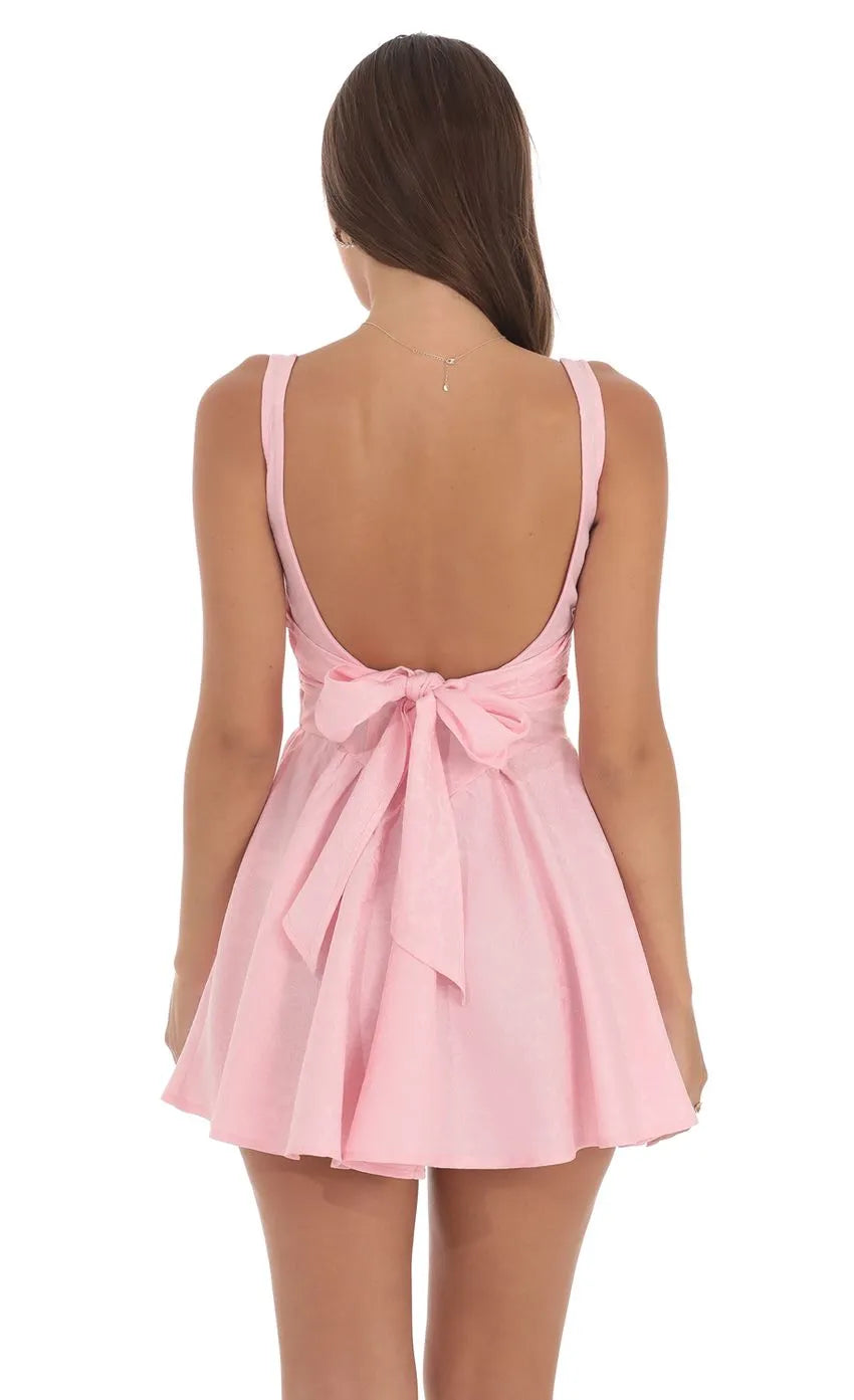 Elegant Pink Brocade Homecoming Dress Square Neckline Corset Bodice Flared Skirt for a Timeless School Dance Look