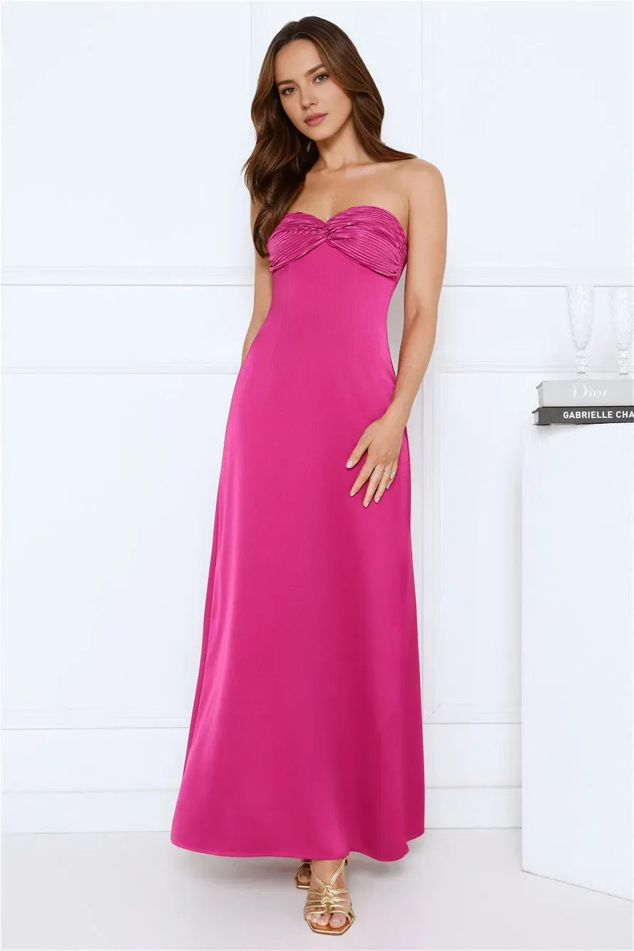 Elegant Pink Sheath Sweetheart Neck Sleeveless Ruched Satin Back Zip Ankle-Length Prom Dresses for women Hot Sale
