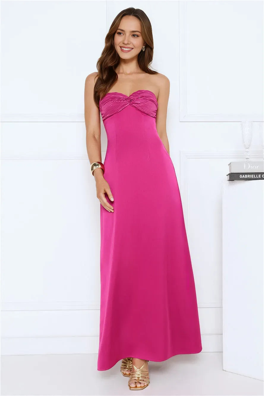 Elegant Pink Sheath Sweetheart Neck Sleeveless Ruched Satin Back Zip Ankle-Length Prom Dresses for women Hot Sale
