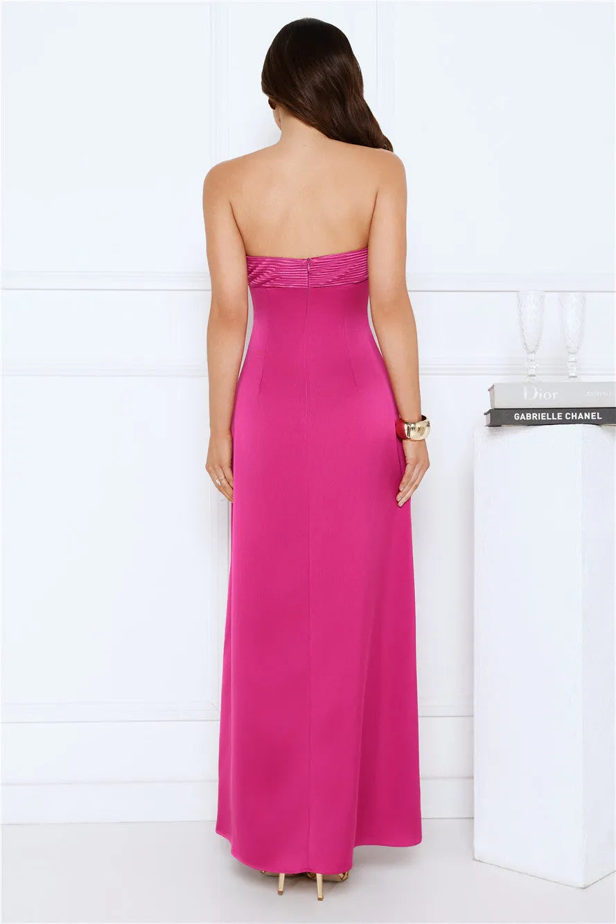 Elegant Pink Sheath Sweetheart Neck Sleeveless Ruched Satin Back Zip Ankle-Length Prom Dresses for women Hot Sale