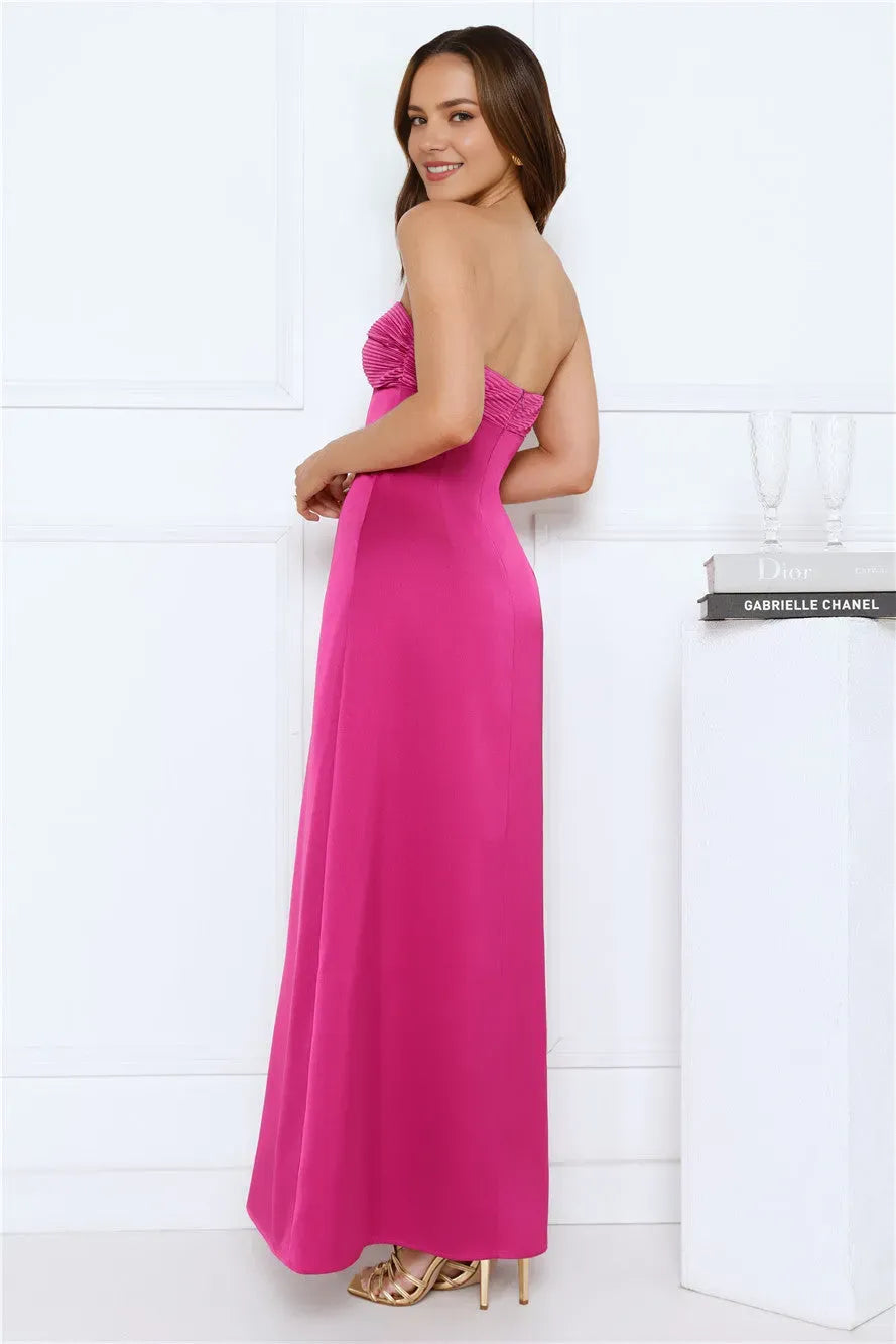 Elegant Pink Sheath Sweetheart Neck Sleeveless Ruched Satin Back Zip Ankle-Length Prom Dresses for women Hot Sale