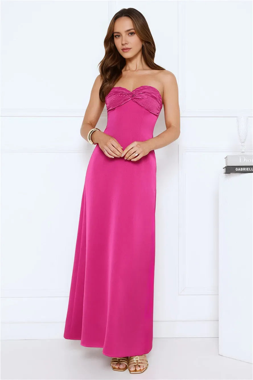 Elegant Pink Sheath Sweetheart Neck Sleeveless Ruched Satin Back Zip Ankle-Length Prom Dresses for women Hot Sale