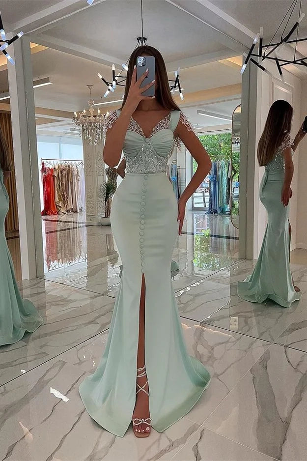 Elegant Playful Mermaid Cap Sleeve Beaded Mint Party Dress