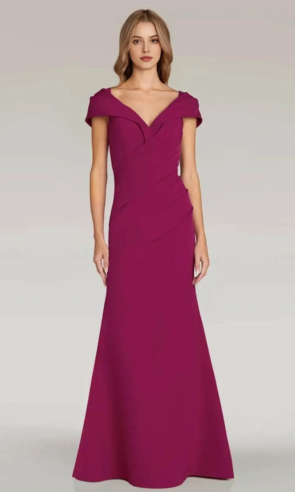 Elegant Plum  Colored Off Shoulder Evening Dresses with Asymmetric Draped Bodice V  Neckline and Mermaid Silhouette for Formal Galas and Special Occasions