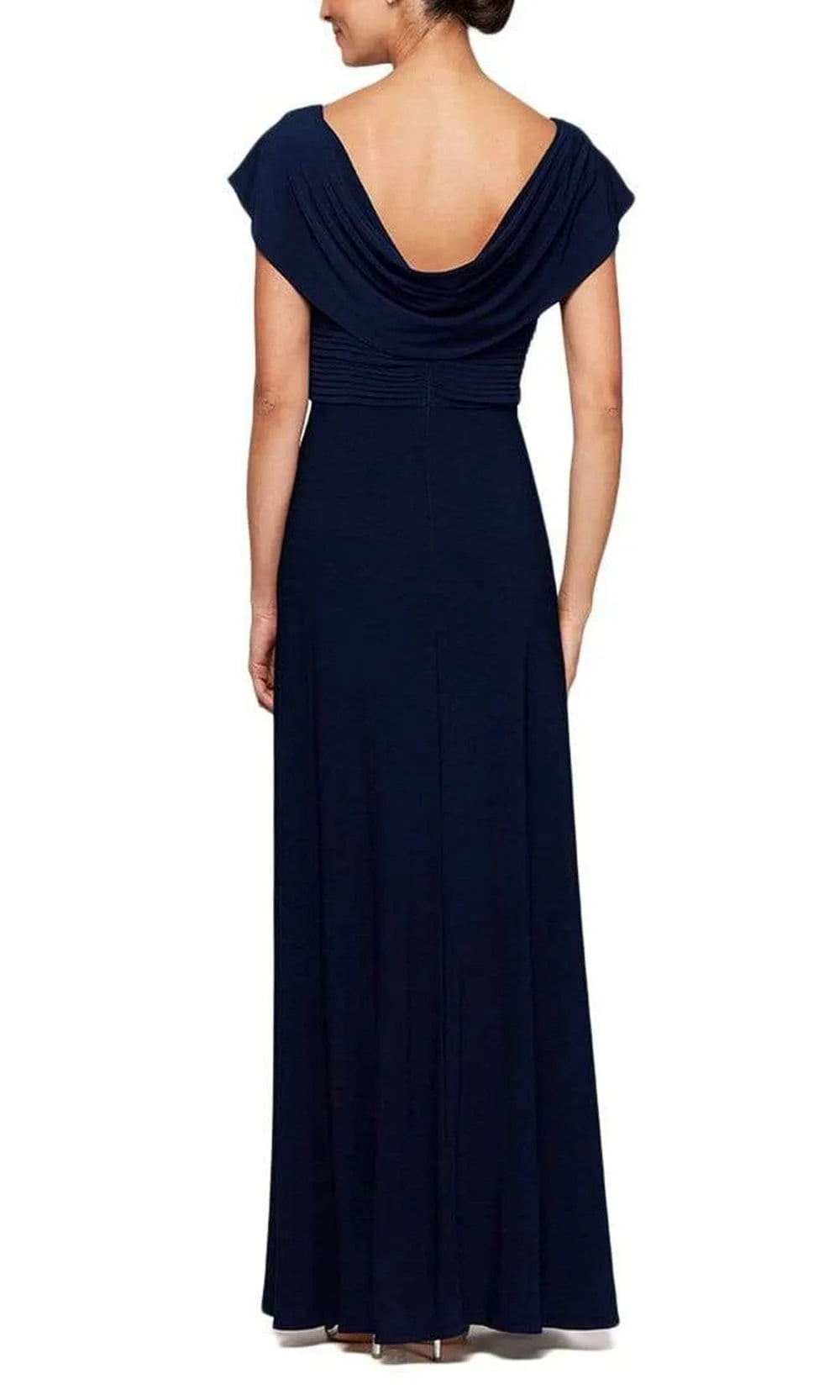Elegant Plum Cowl Neck Evening Dress with Ruched Bodice Embellished Belt and Side Slit for Formal Occasions