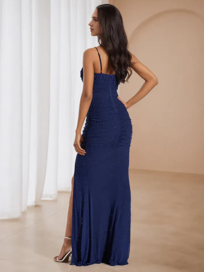 Elegant Plum Glitter Gown Off - Shoulder Ruched Design  Figure - Hugging Fit for Memorable Evenings