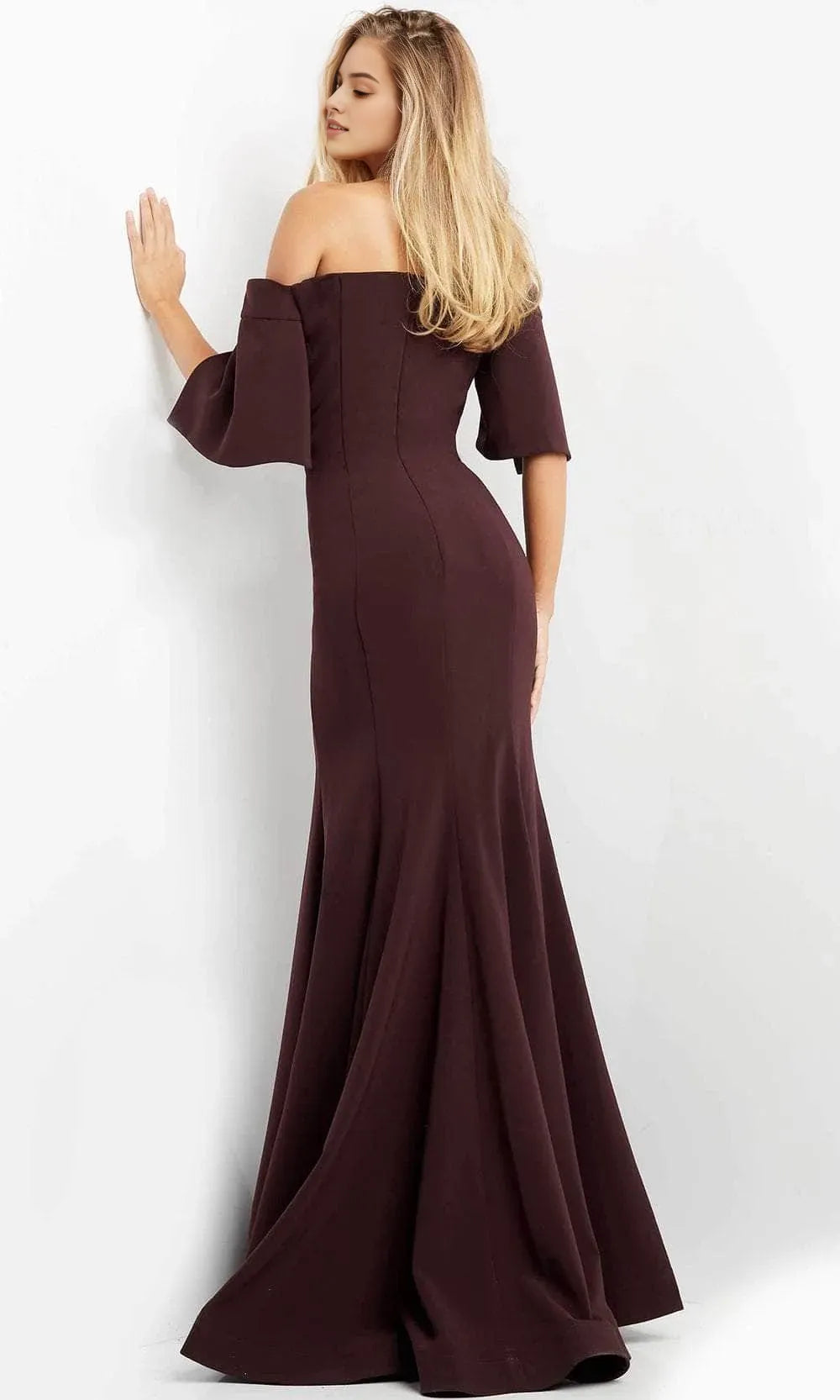 Elegant Plum Off - Shoulder Mermaid Evening Dress with Flutter Sleeves for Formal Occasions