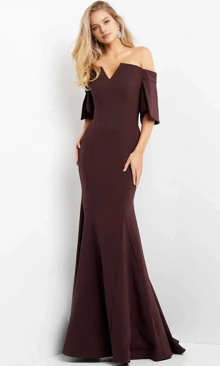 Elegant Plum Off - Shoulder Mermaid Evening Dress with Flutter Sleeves for Formal Occasions
