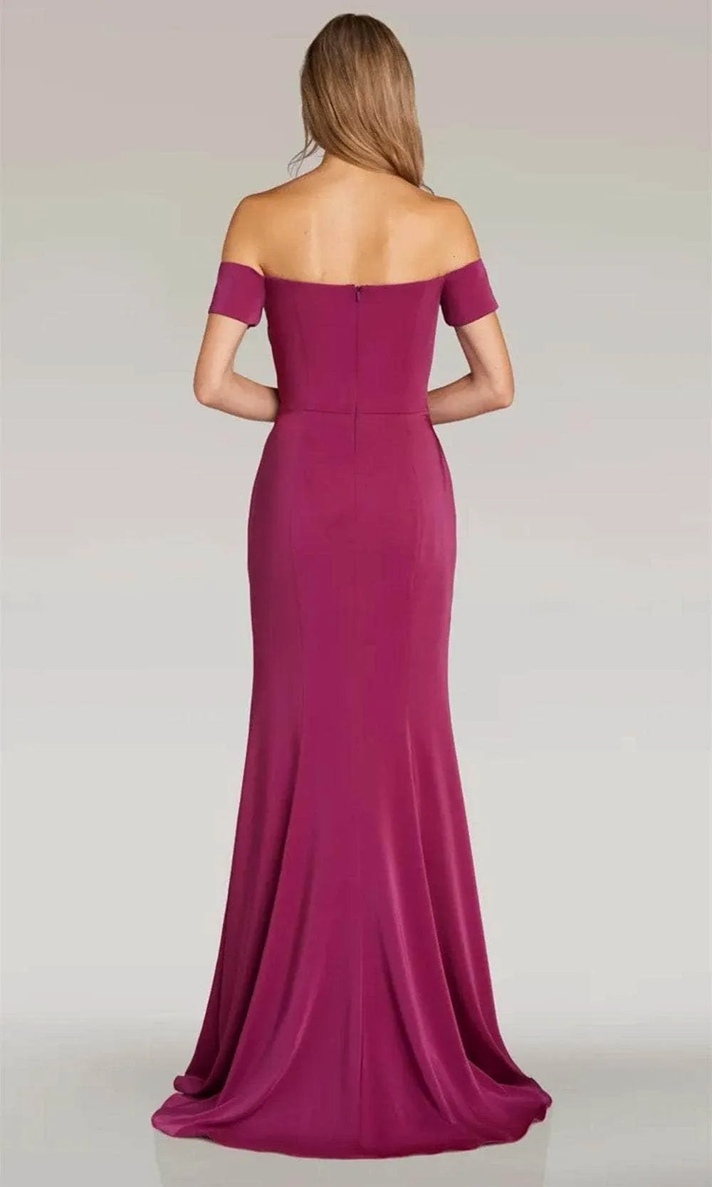 Elegant Plum Off Shoulder Mermaid Evening Dress with Cross  Draped Bodice and High Side Slit