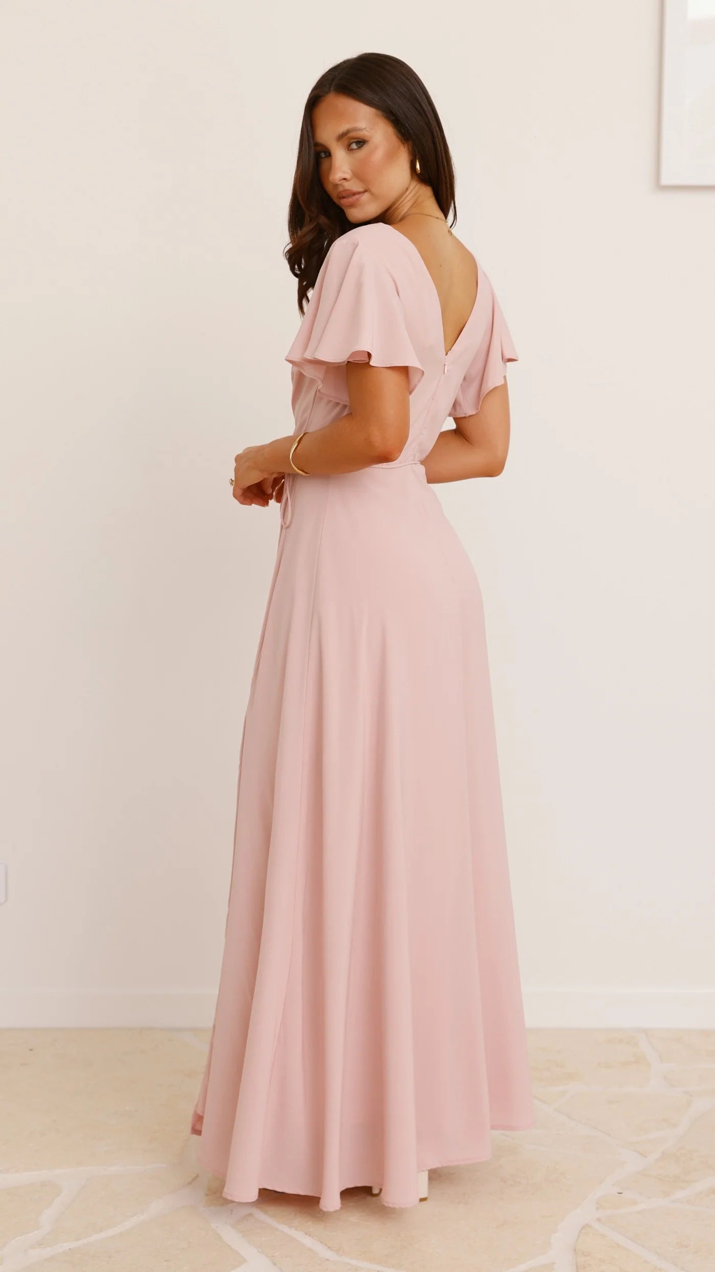 Elegant  Prom Dresses Chiffon Long v neck formal  Dusty Pink Elegant Chiffon  for Women