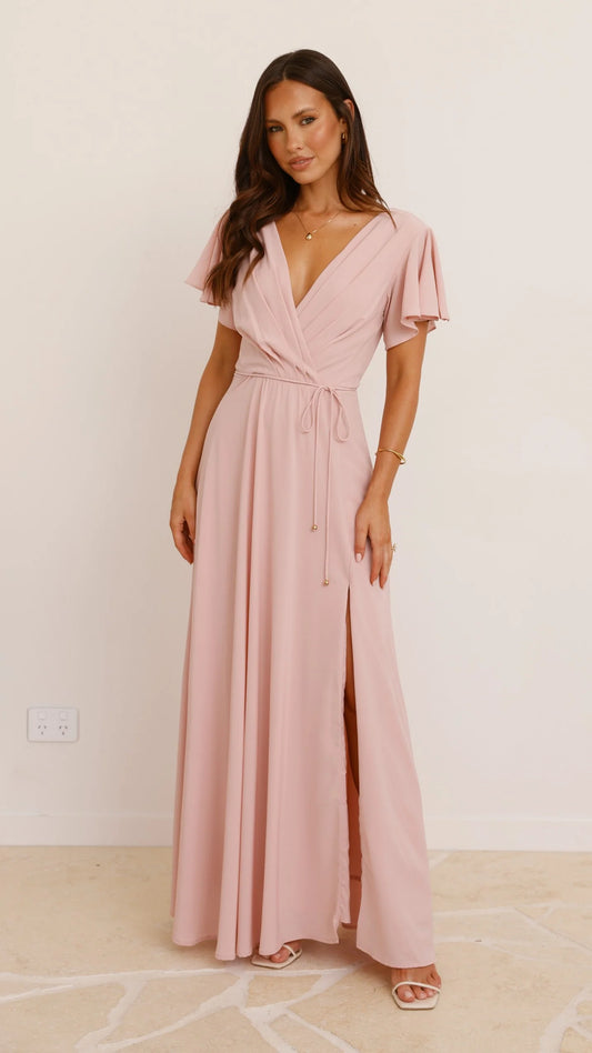 Elegant  Prom Dresses Chiffon Long v neck formal  Dusty Pink Elegant Chiffon  for Women