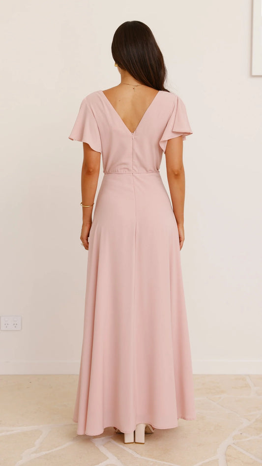Elegant  Prom Dresses Chiffon Long v neck formal  Dusty Pink Elegant Chiffon  for Women