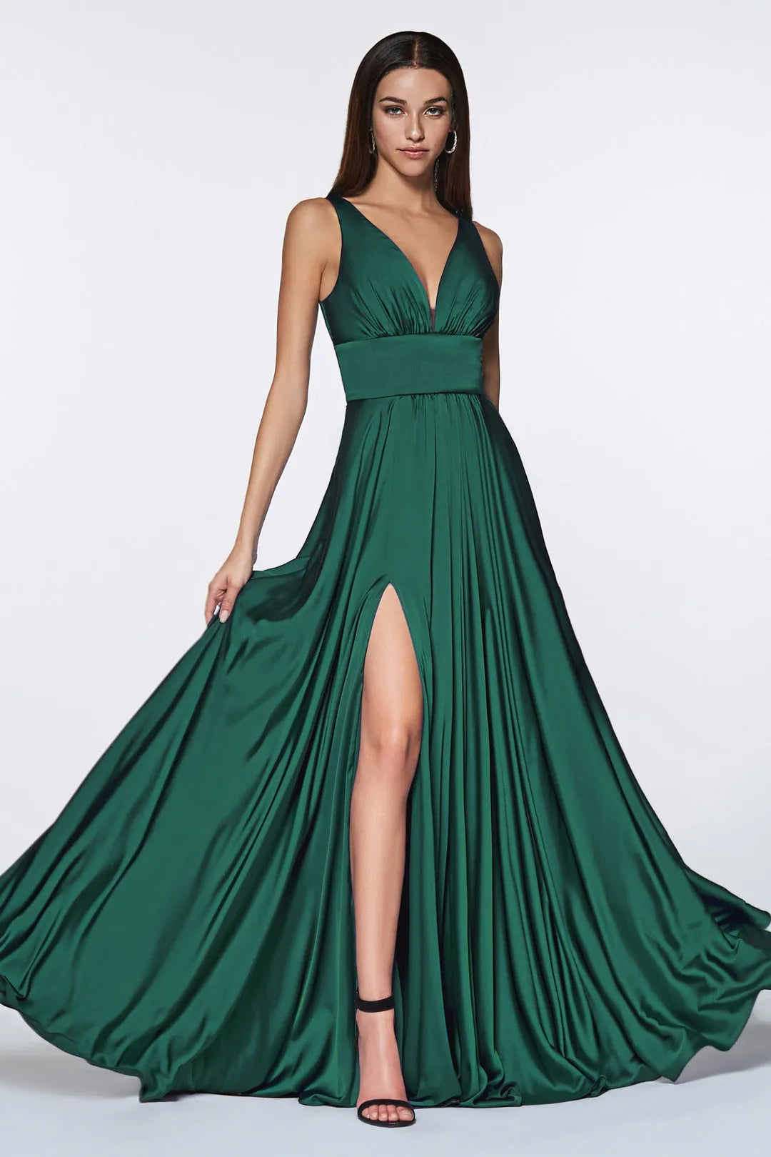 Elegant Prom Dress with Plunging V Neck Ruched Bodice and High Side Slit for Glamorous Occasions