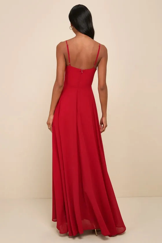 Elegant Red Chiffon Prom Dress with Sweetheart Neckline High Side Slit  Perfect for Glamorous Nights