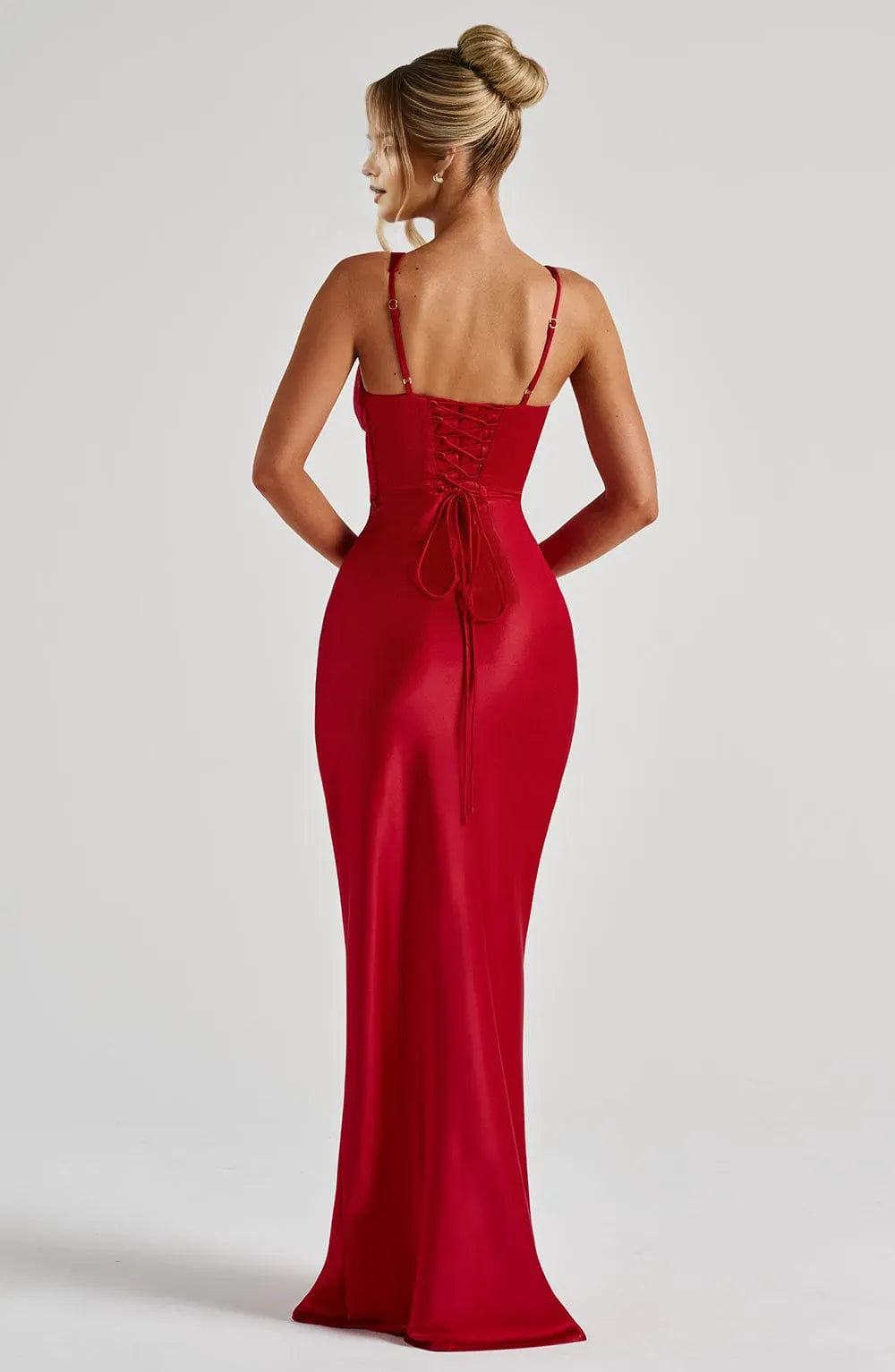 Elegant Red Sheath Deep V - Neck Spaghetti Straps Sleeveless Lace Up Floor -Length Prom Dresses bride Hot Sale
