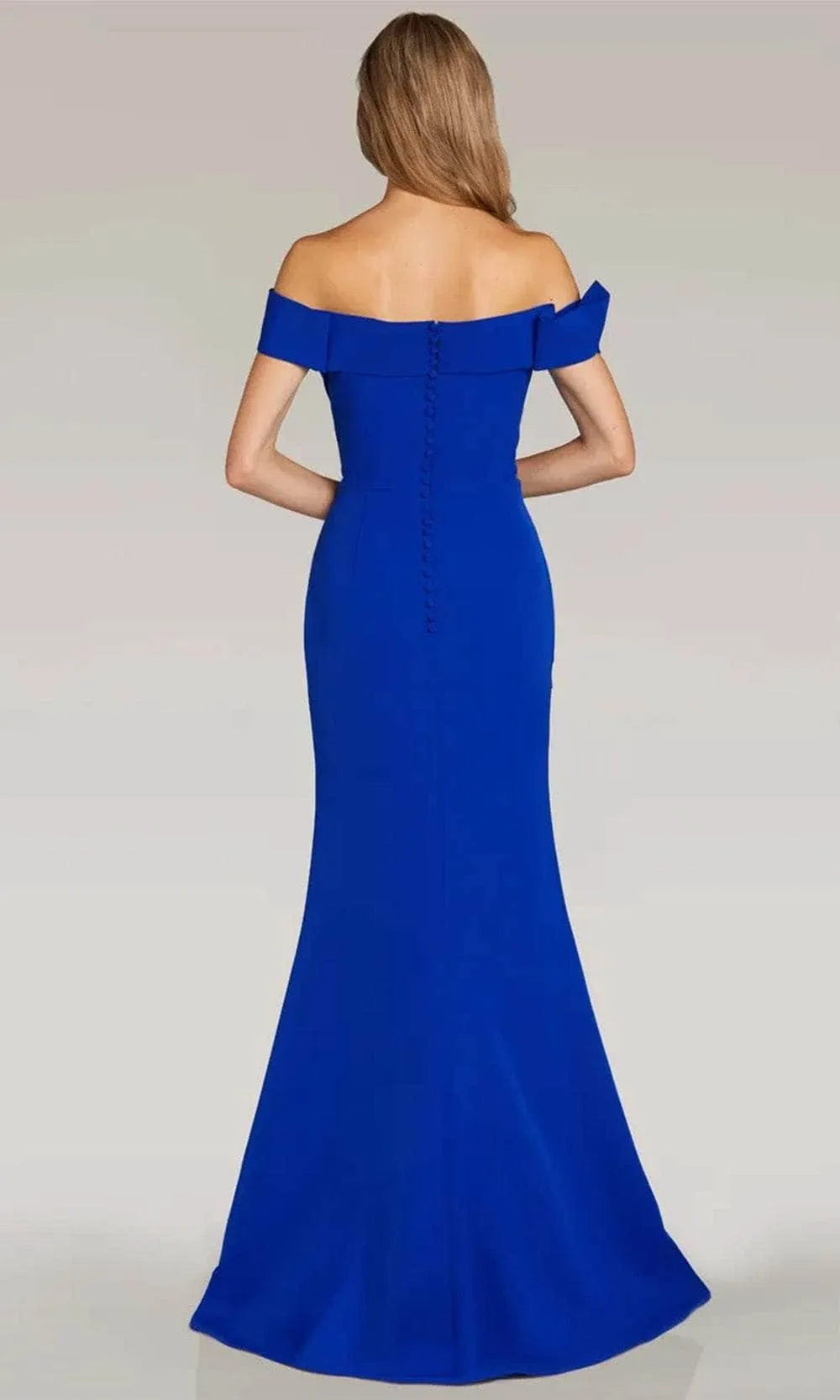 Elegant Royal Blue Off  Shoulder Evening Gown with Asymmetric Ruffle Detailing Floral Accent and Mermaid Silhouette for Formal Galas  Black Tie Events