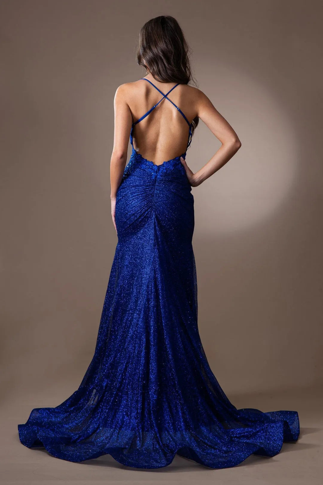 Elegant Royal Blue Sparkle Mermaid Prom Dress Spaghetti Strap Formal Evening Gown with Glittering Fabric Flowy Train Perfect for Gala Ball Evening Party High End Occasions Women's Special Event Attire