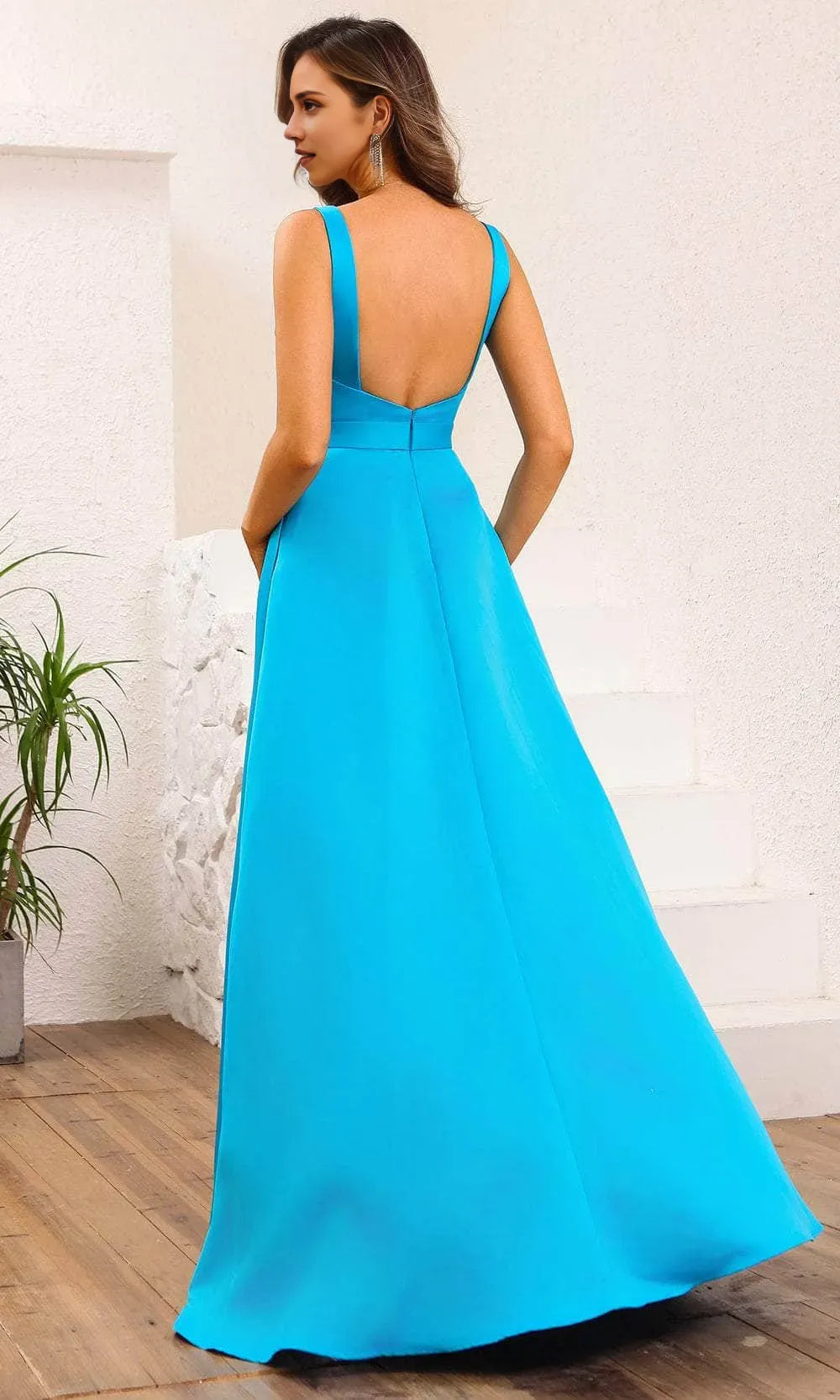 Elegant Satin Square Neck Prom Dress with Belt and Side Slit - Stunning Formal Evening Gown for Special Occasions