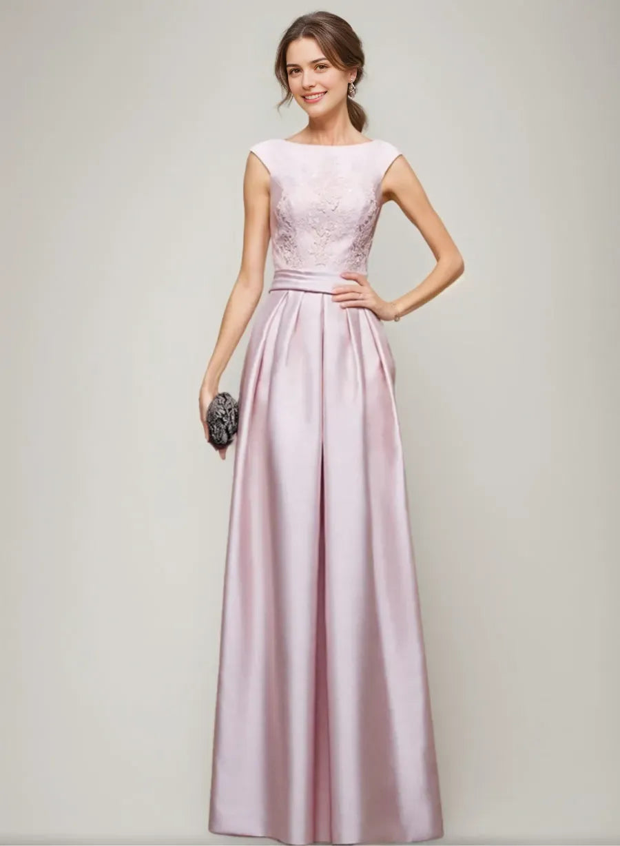 Elegant Scoop Sleeveless Floor-Length Mother Of the Bride Dresses with Lace Pleats