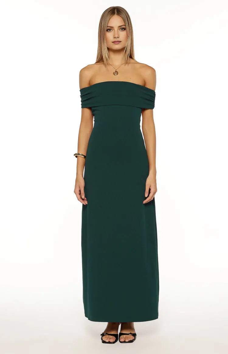 Elegant Sheath Off-the-Shoulder Sleeveless Tie Back Floor-Length Teal Prom Dresses with Back Bow Detail