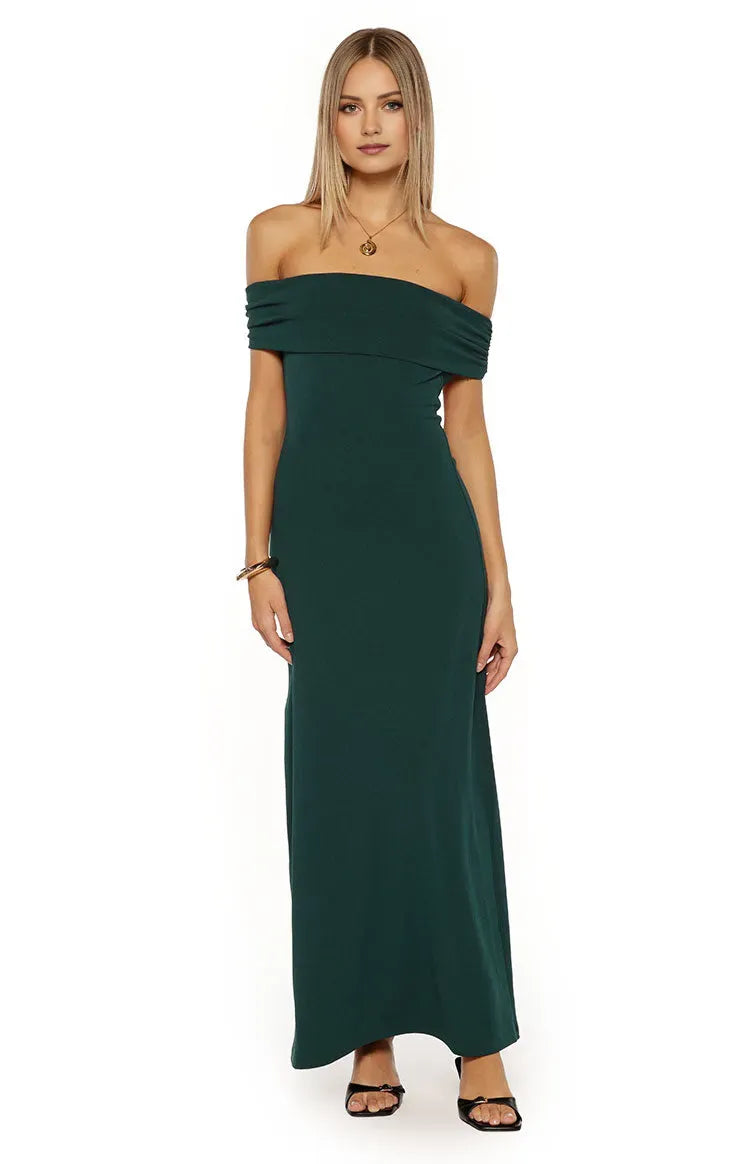 Elegant Sheath Off-the-Shoulder Sleeveless Tie Back Floor-Length Teal Prom Dresses with Back Bow Detail