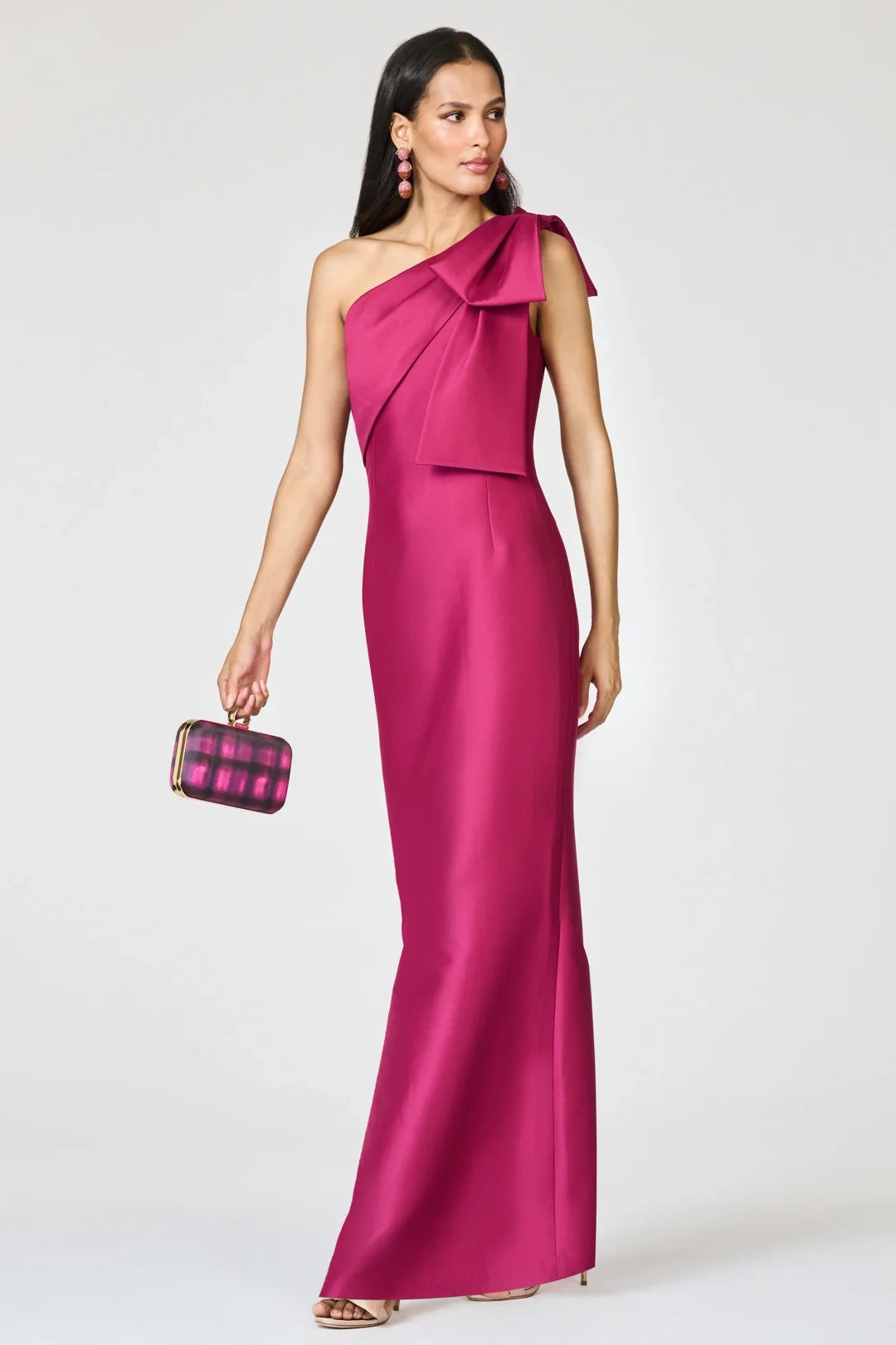 Elegant Sheath One-Shoulder Bow Magenta Floor-Length Prom Dress