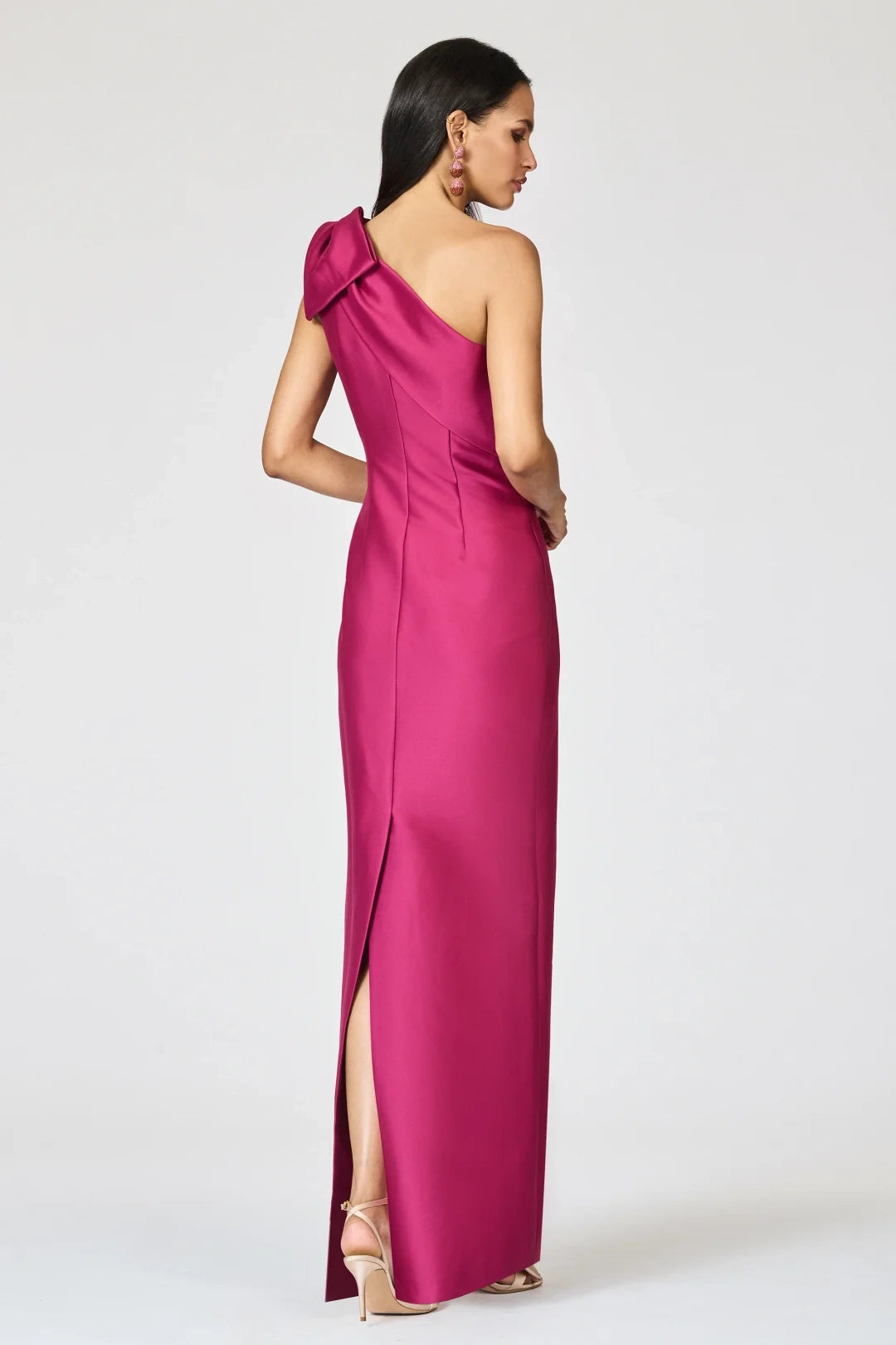 Elegant Sheath One-Shoulder Bow Magenta Floor-Length Prom Dress