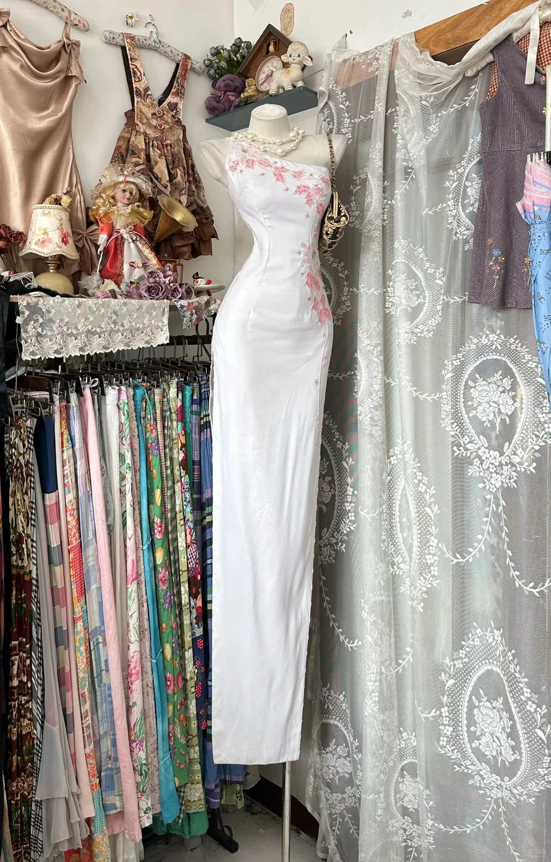 Elegant Sheath One-Shoulder Floral White Maxi Prom Dress