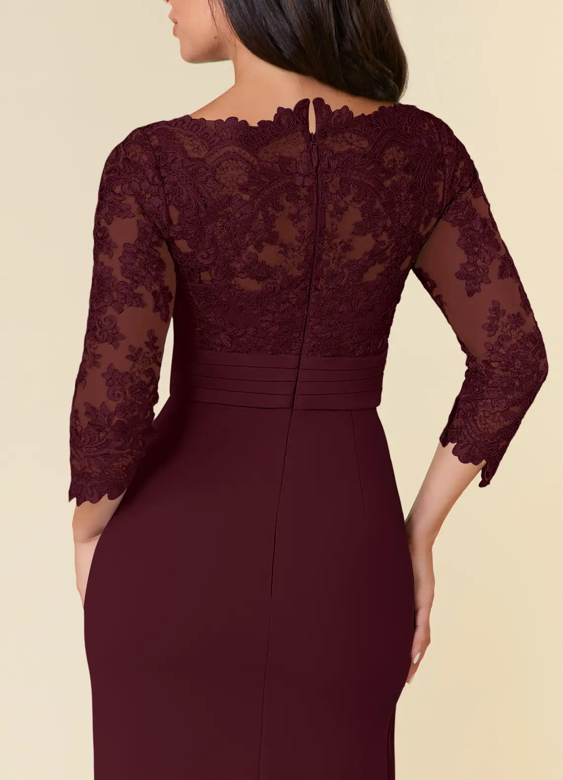 Elegant Sheath Scoop-Neck Lace Three-Quarter Sleeve Zip-Back Floor-Length Formal Mother of the Bride Dress