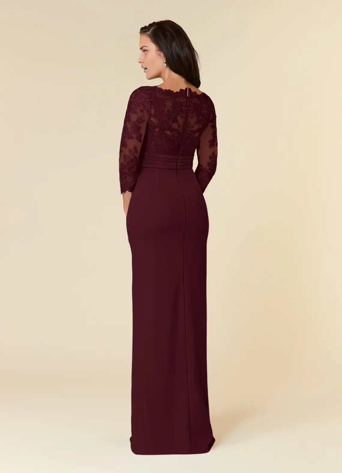 Elegant Sheath Scoop-Neck Lace Three-Quarter Sleeve Zip-Back Floor-Length Formal Mother of the Bride Dress