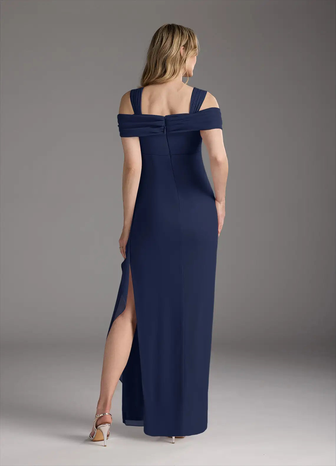 Elegant Sheath Square-Neck Off-The-Shoulder Cold Shoulder Sleeve Back Zip Floor-Length Mother of the Bride Dress