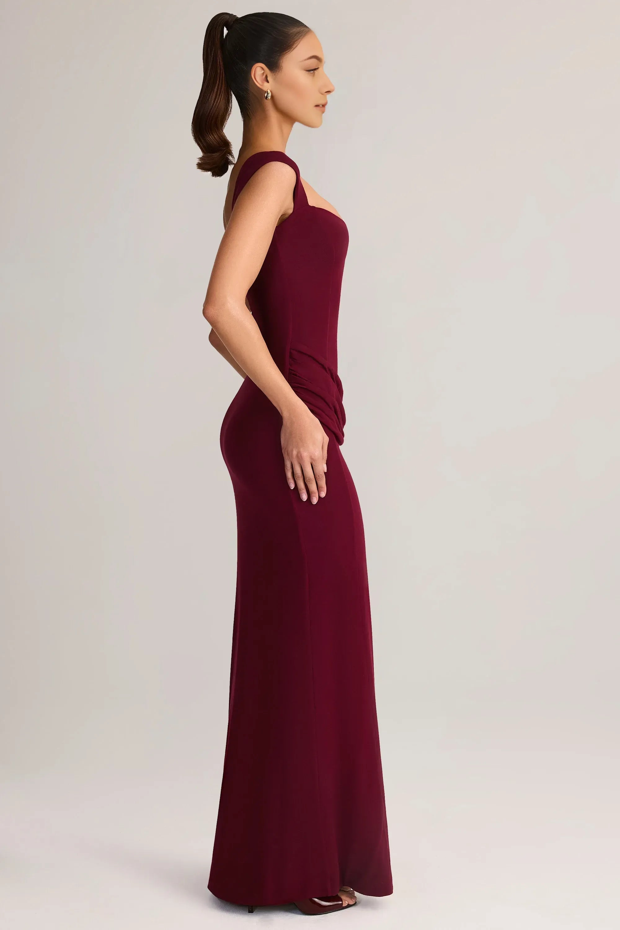 Elegant Sheath Square Neck Cap Sleeve Open Back Floor Length Ruffled Prom Dresses with Slit