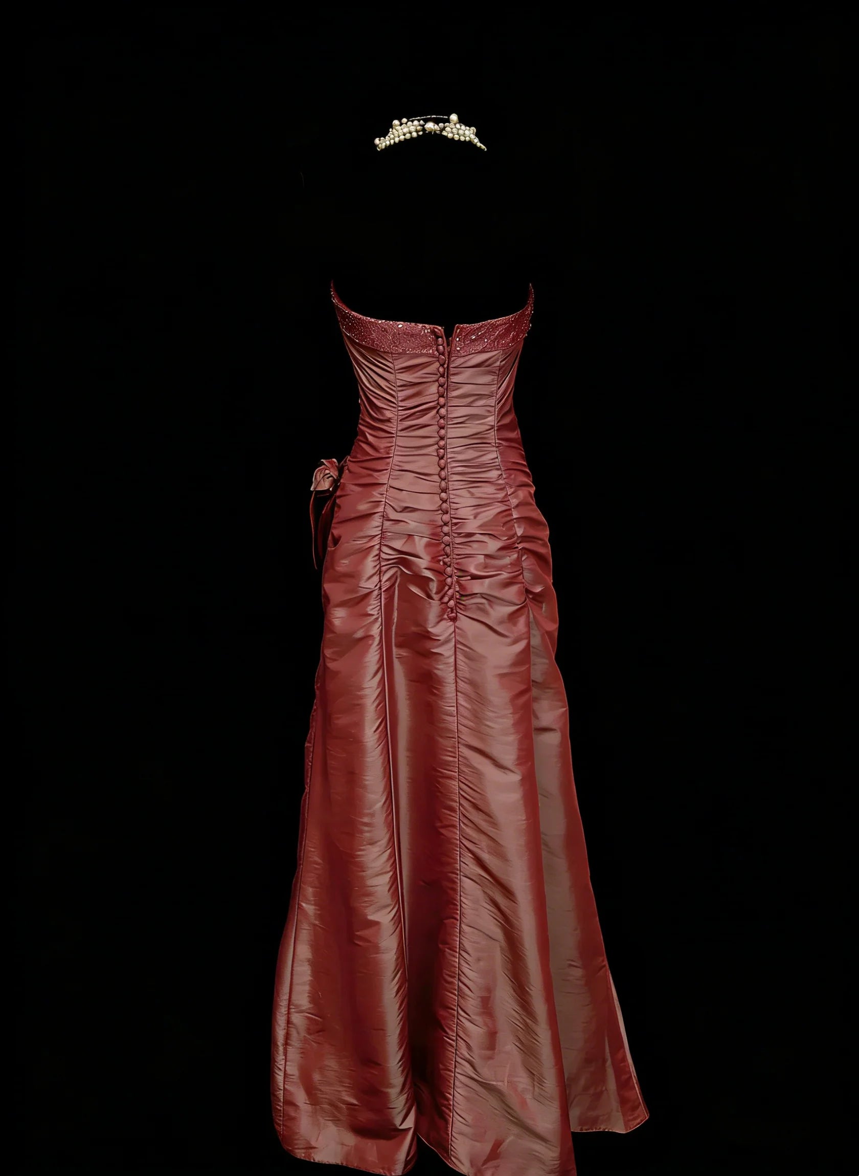 Elegant Sheath Strapless Beaded Dusty Rose Maxi Prom Dress