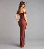 Elegant Sheath Sweetheart Neckline Off-Shoulder Ruched Floor-Length Subtle Side Slit Prom Dresses hot sale