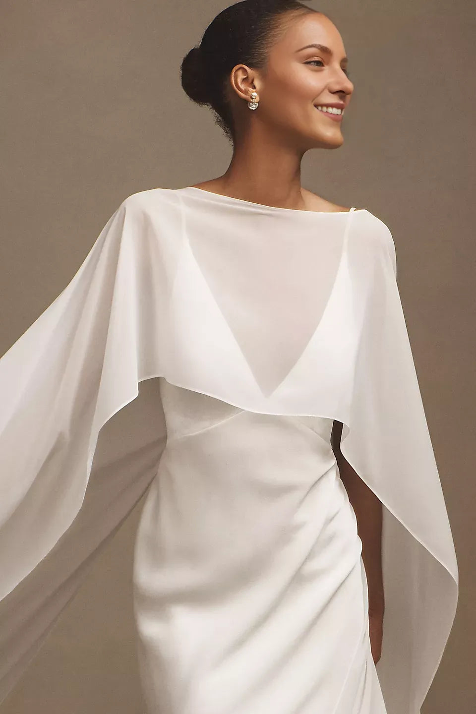 Elegant Sheath V-Neck Cape Sleeve Open-Back Floor-Length Wedding Dresses for ladies