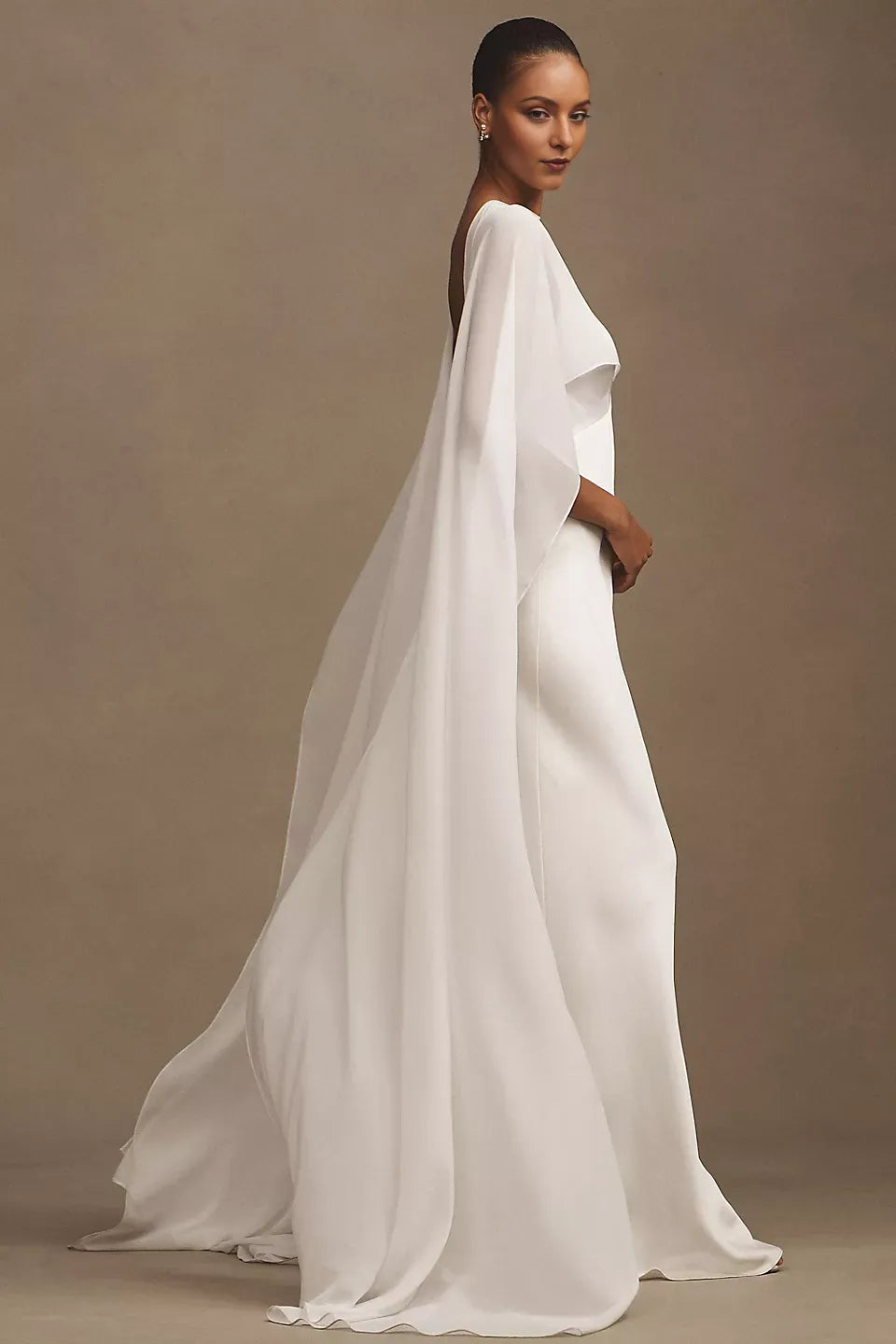 Elegant Sheath V-Neck Cape Sleeve Open-Back Floor-Length Wedding Dresses for ladies