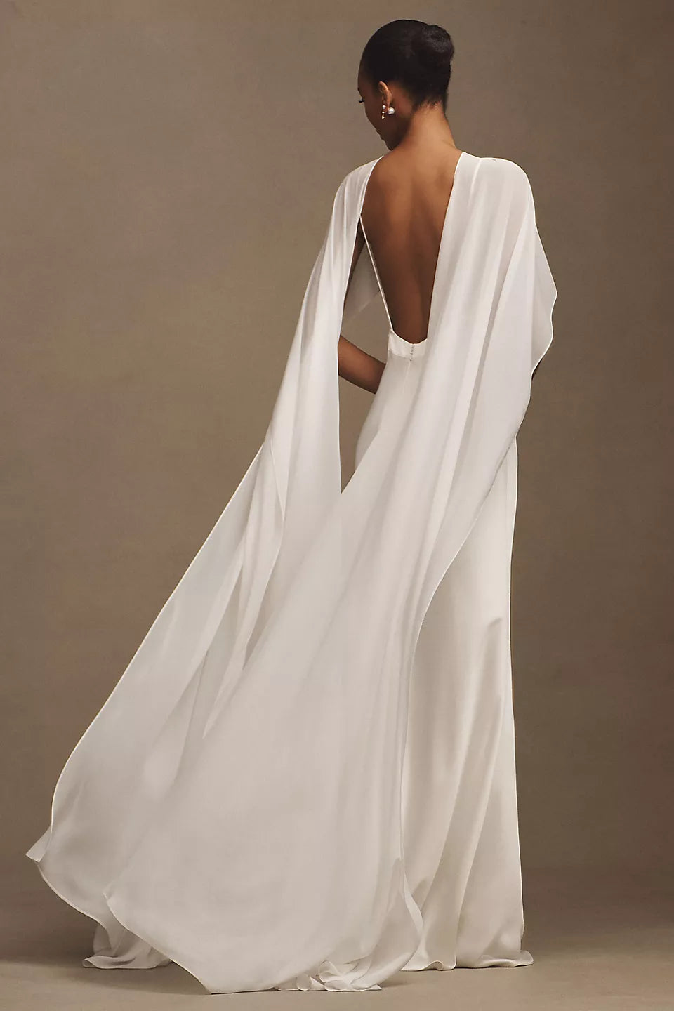 Elegant Sheath V-Neck Cape Sleeve Open-Back Floor-Length Wedding Dresses for ladies