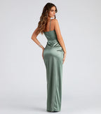 Elegant Sheath square neckline spaghetti straps bodice Draped-Back Floor-Length Prom Dresses high Slit