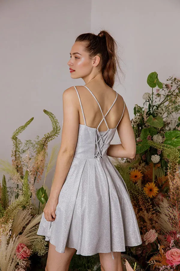 Elegant Silver Satin - Like Homecoming Dress Sweetheart Neckline Flowy Skirt for Teens