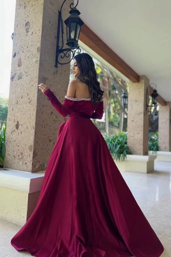 Elegant Sophisticated A-Line Off-Shoulde Satin Party Dress