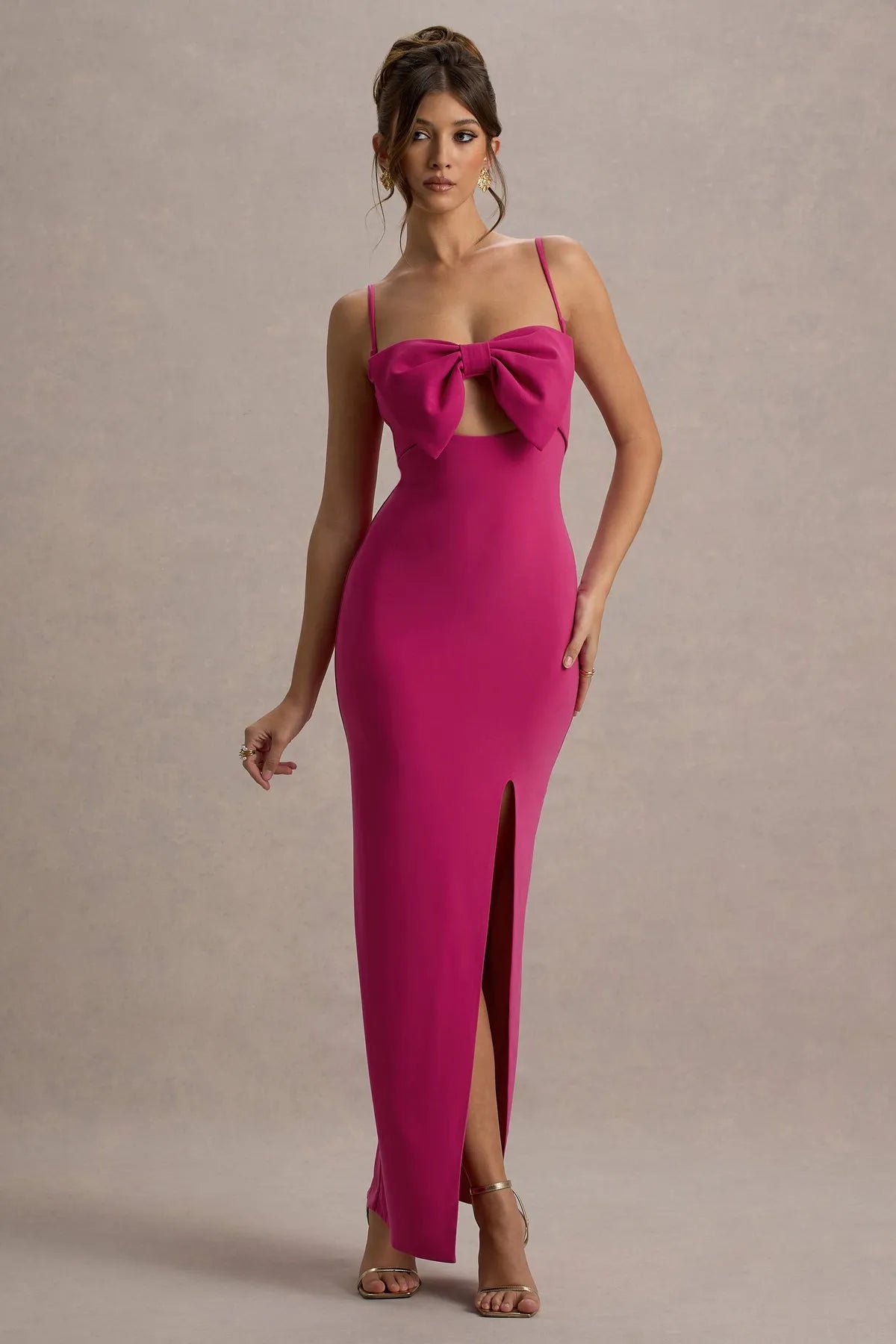 Elegant Spaghetti Strap Gown with Prom Dresses Detailed Cutout and Side Slit for Formal Occasions