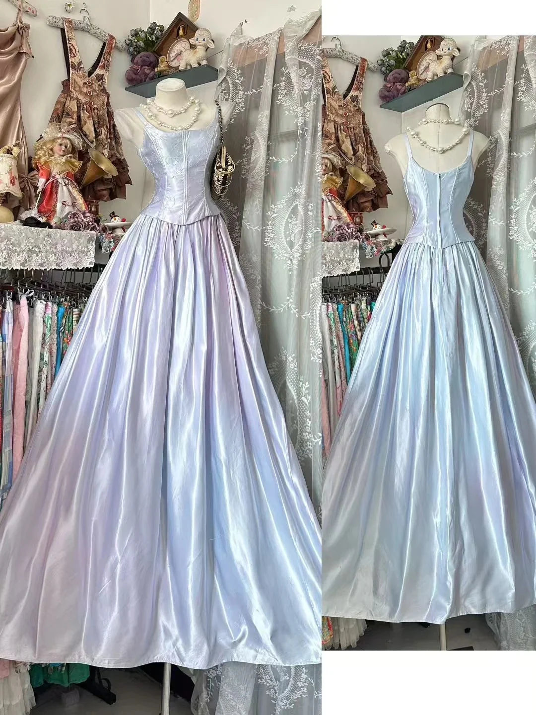 Elegant Spaghetti Strap Sleeveless Iridescent Lavender Maxi Prom Dress