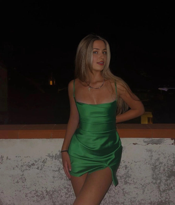 Elegant Spaghetti Straps Simple Cheap Green Short Homecoming Dresses