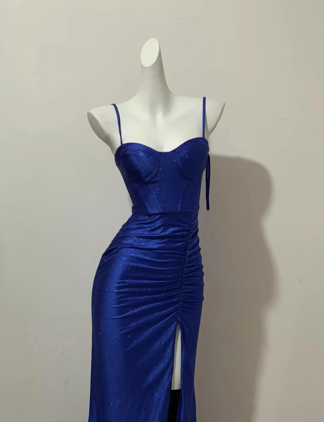 Elegant Spaghetti Straps Slit Long Prom Dress Charming Birthday Party Dress