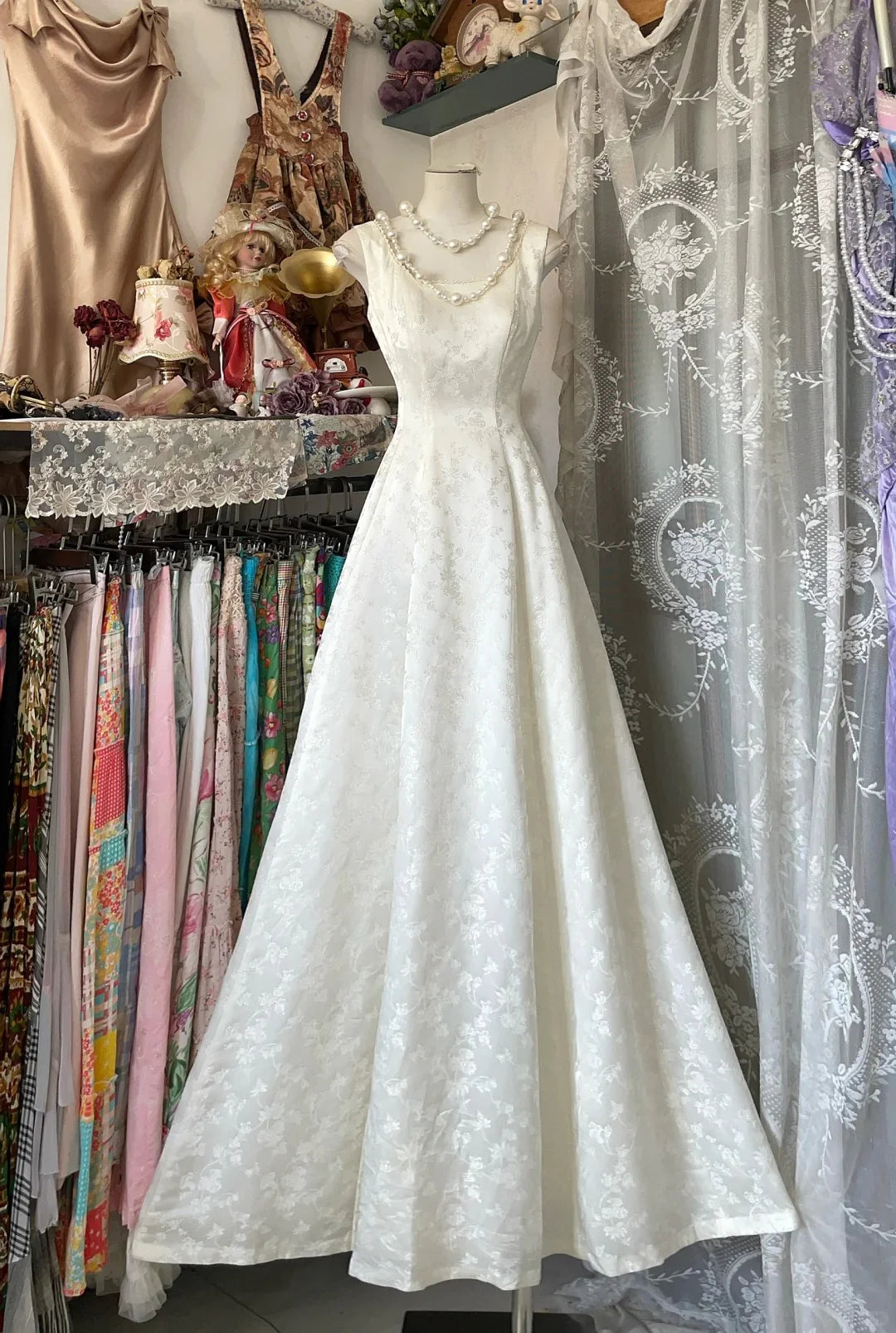 Elegant Square Neck Sleeveless Floral White Maxi Prom Dress