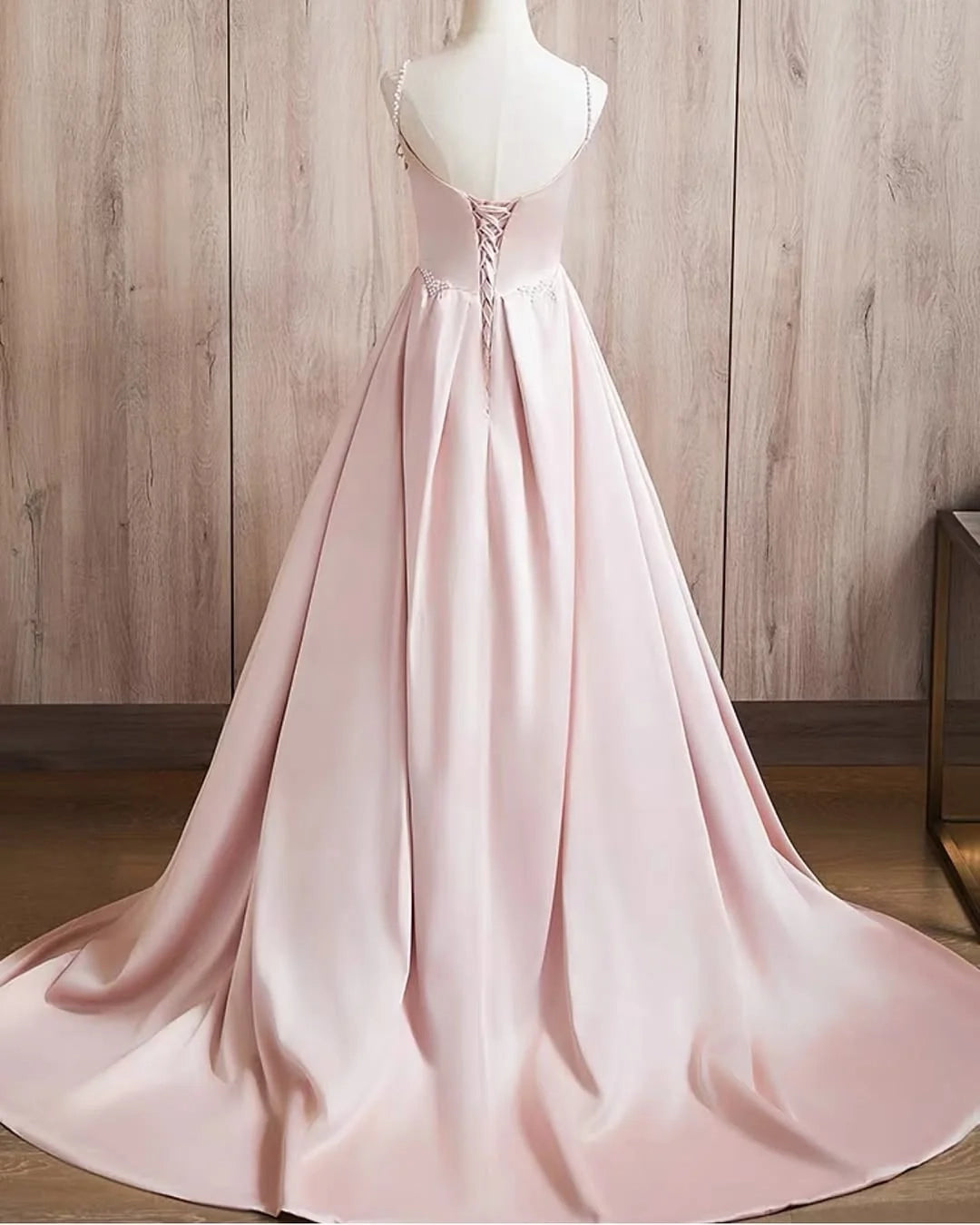 Elegant Square Neck Spaghetti Strap Blush Pink Maxi Party Dress