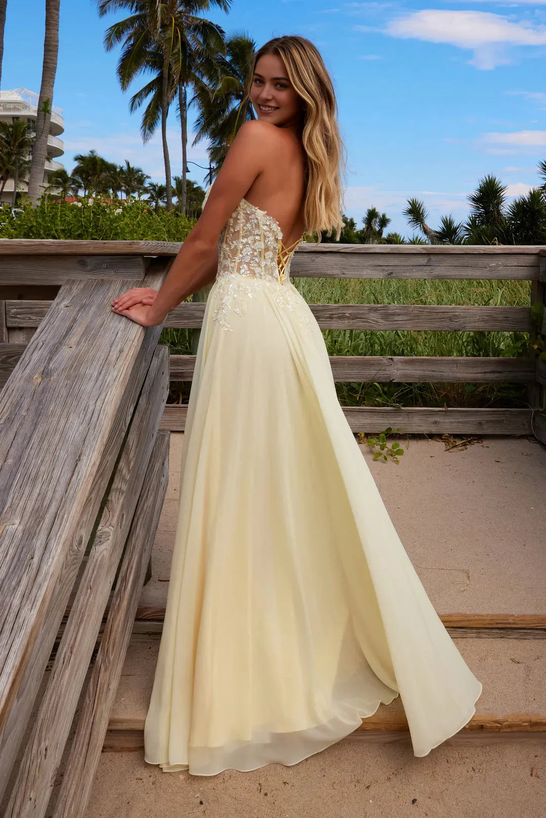 Elegant Strapless Champagne Prom Dress with Beaded Bodice Sheer Embroidered Waist  Flowy Chiffon Skirt for Formal Occasions
